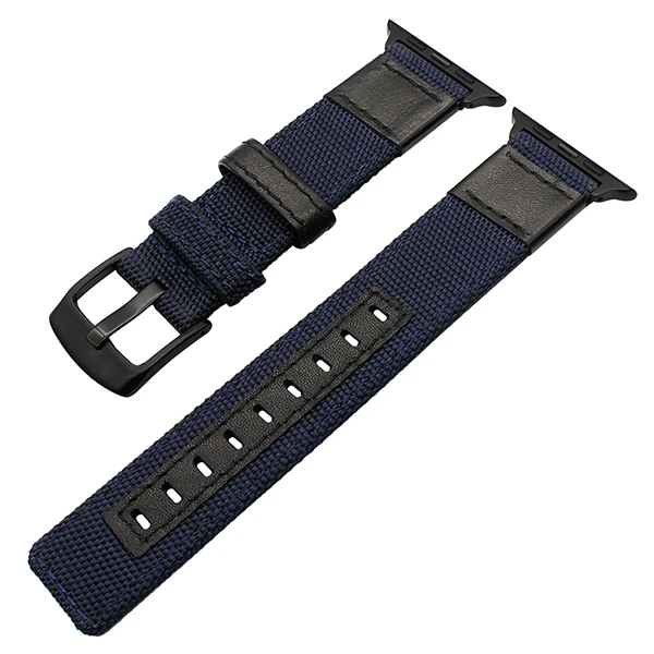Холщовый кожаный ремешок для apple watch 4, 5, 44 мм, 40 мм, ремешок iwatch 38 мм, 42 мм, нейлоновый спортивный ремешок для apple watch 4, 3, 2, аксессуары для браслетов - Цвет ремешка: blue