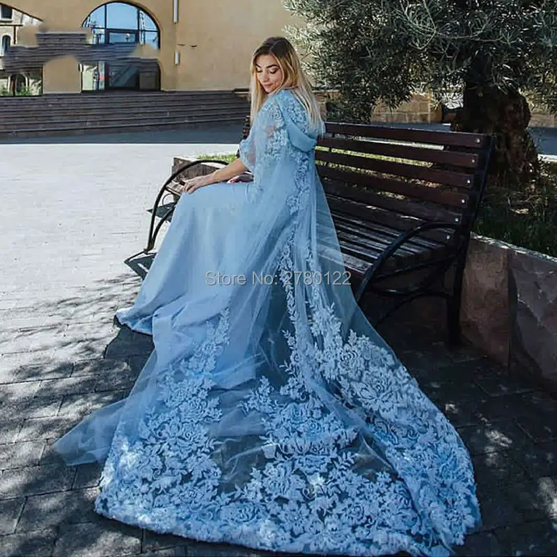 Небесно Голубые Вечерние платья с капюшоном и новогодний мусульманский кафтан 2