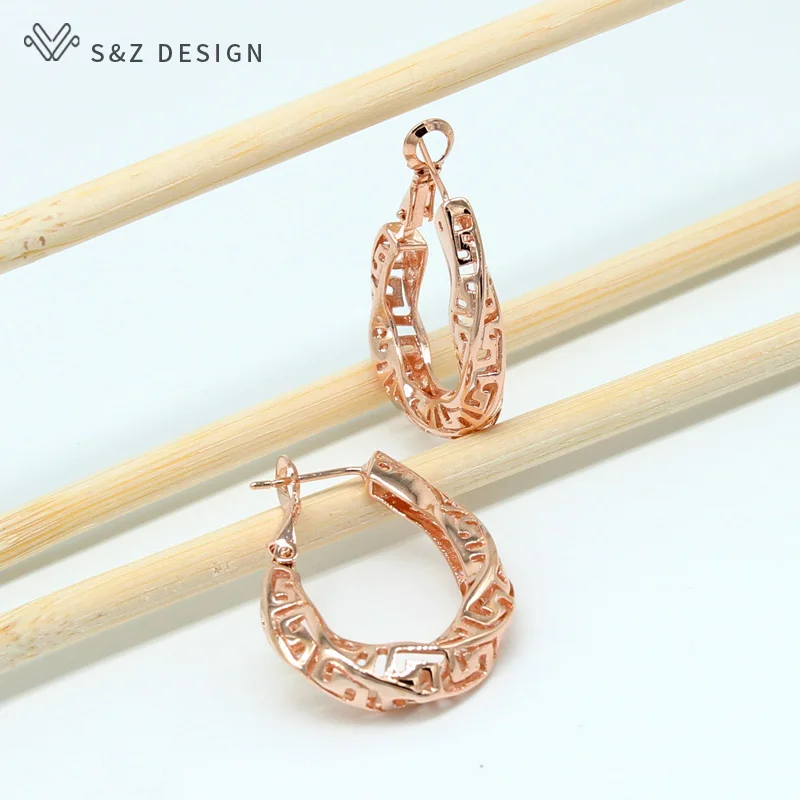 S&ampZ 2019 New Hollow Out Rotating Earring 585 Rose Gold European/American For Women Trendy Party Fine Jewelry | Украшения и