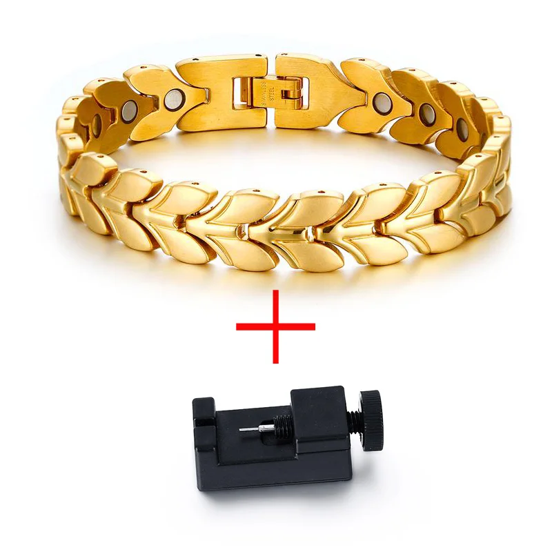 gold Add tool Vnox здоровья магнитный пшеницы цепи Браслеты для Для женщин Для мужчин Мощность золото-цвет Сталь Браслеты ювелирные изделия - Окраска металла: gold Add tool