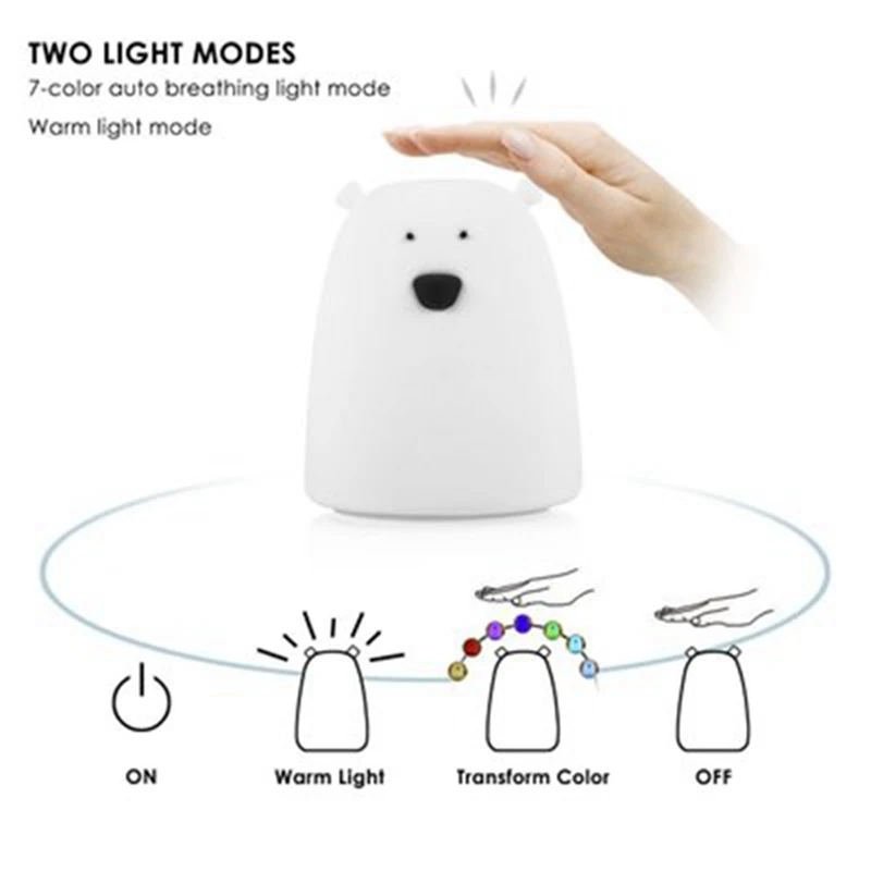СВЕТОДИОДНЫЙ Ночник из мягкого силикона с милым медведем цветной сменный