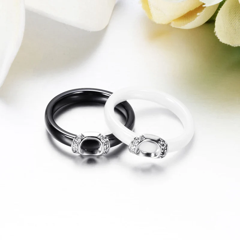 Новое поступление, черно-белое красочное кольцо, керамическое кольцо для женщин с большим кристаллом, обручальное кольцо, размер 6-10, подарок для женщин