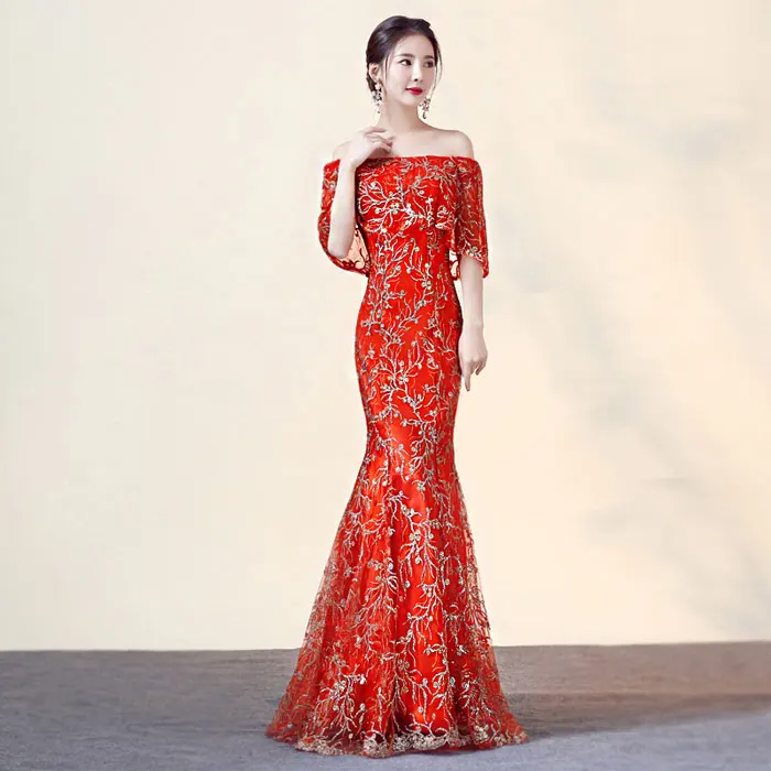 FADISTEE Новое шикарное платье с блестками для выпускного вечера Vestido de Festa длинное стильное платье в пол с вырезом лодочкой и шнуровкой на спине - Цвет: red
