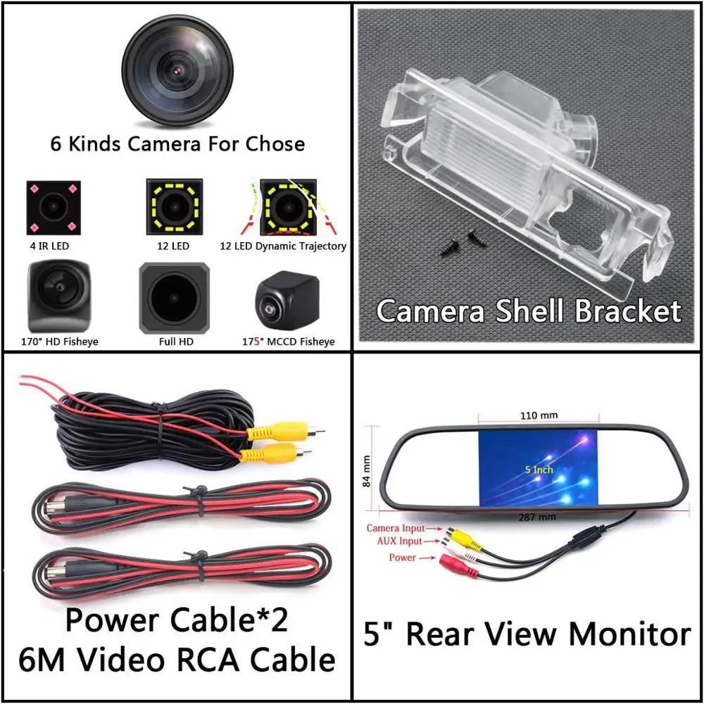 Camera 5 inch Mirror 175 градусов 1080P рыбий глаз задний вид автомобиля камера для Kia K2 Rio седан хэтчбек Ceed hyundai Accent Solaris Verna Sonata - Название цвета: Camera 5 inch Mirror
