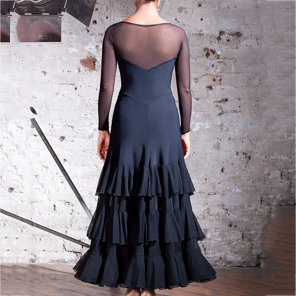 Популярные платья для латинских танцев женщин черные цвета с открытой спинкой
