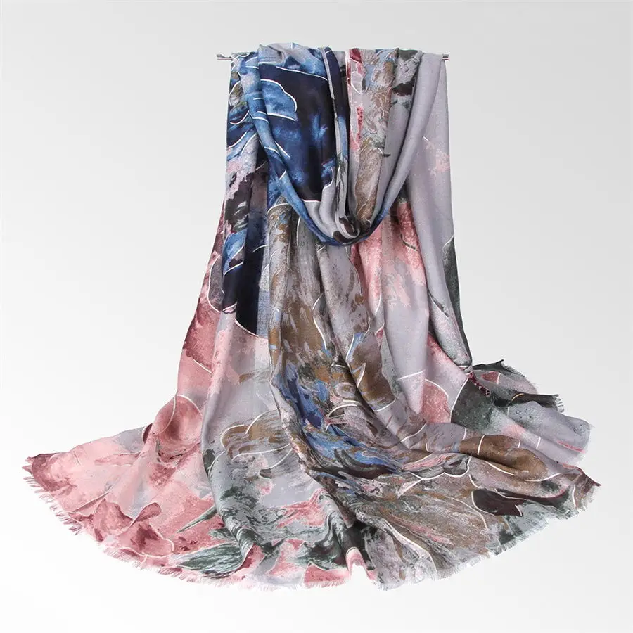 Gray Wuaumx Foulard Femme осень зима шарф женский большой цветочный принт шарф на голову хиджаб шарфы женские хлопковые льняные шали и обертывания - Цвет: Gray