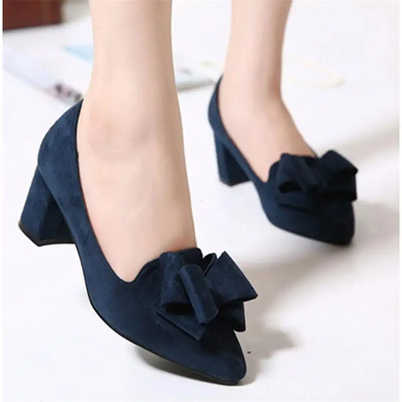 Новые женские туфли лодочки с бантом на высоком каблуке модельные блочном модные