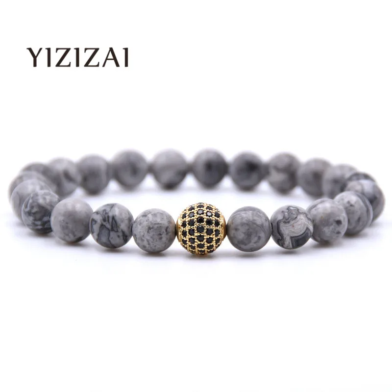 YIZIZAI новый модный браслет мужские браслеты и для женщин 8 мм камень Pulseira Feminina Masculina