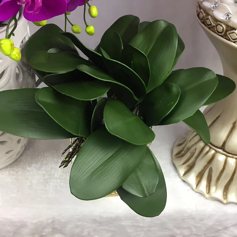 

1 Pcs Artificial Flower Butterfly Orchid Silk Simulation Green Leaf Hotel Home Table Decoration