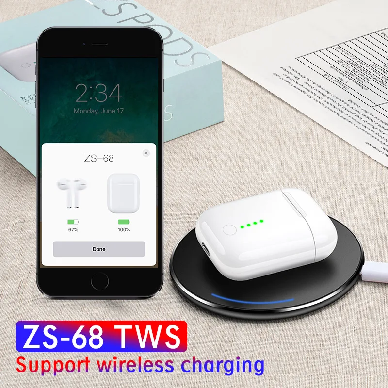 Bluetooth наушники Tws 1:1 всплывающая гарнитура с супер басами и беспроводной зарядкой