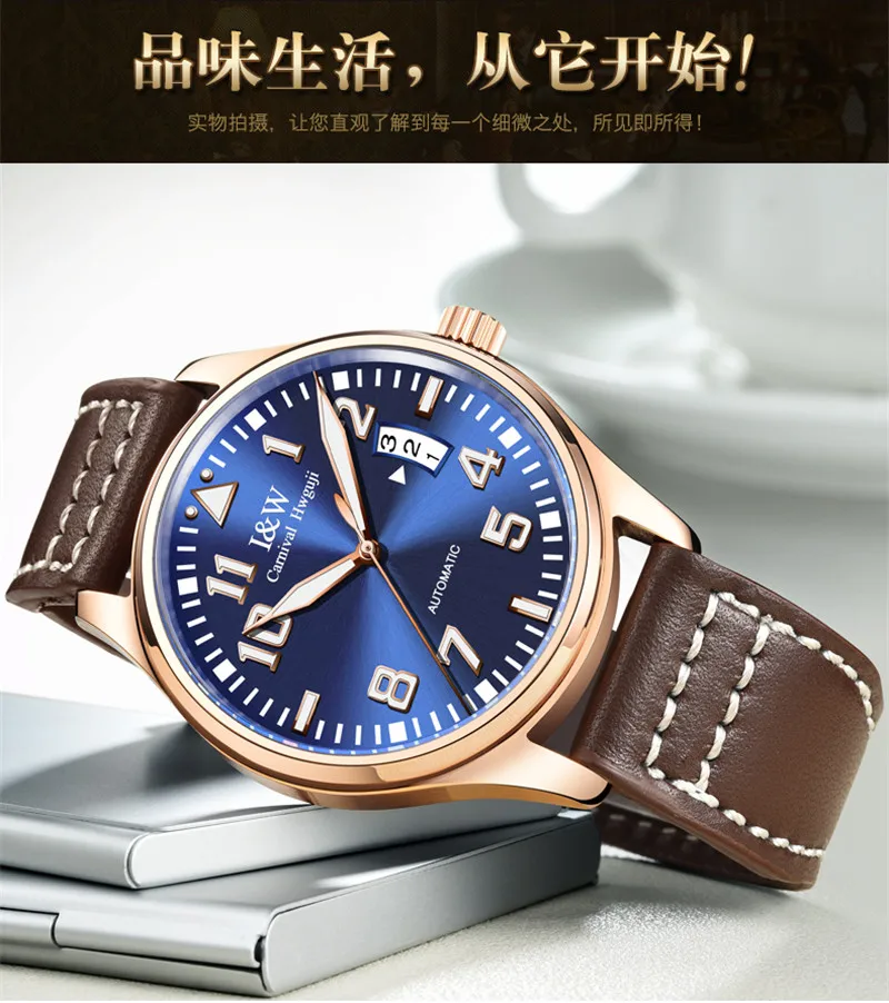 Карнавал Топ бренд класса люкс Montre светящийся Водонепроницаемый Спорт мода пилот автоматические механические мужские часы relogio masculino