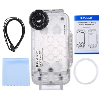 Transparent PULUZ для iPhone 8 и 7 40 м/130 футов водонепроницаемый корпус для дайвинга, защитный чехол для телефона, фото, видео, подводное покрытие, чехол - Цвет: Transparent