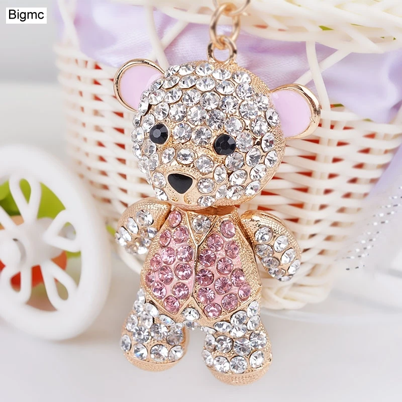Брелок для ключей K1066 из металла со стразами и медведем|bag charm|metal keychainbear key chain |