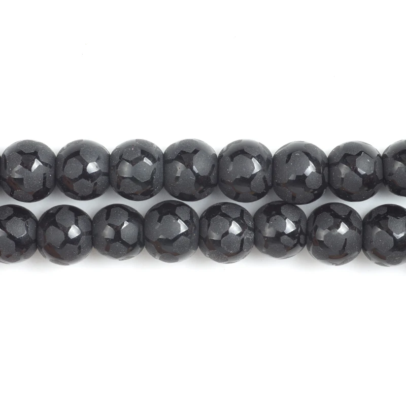 Круглая футбольная бусинка из натурального черного камня с изображением звезд