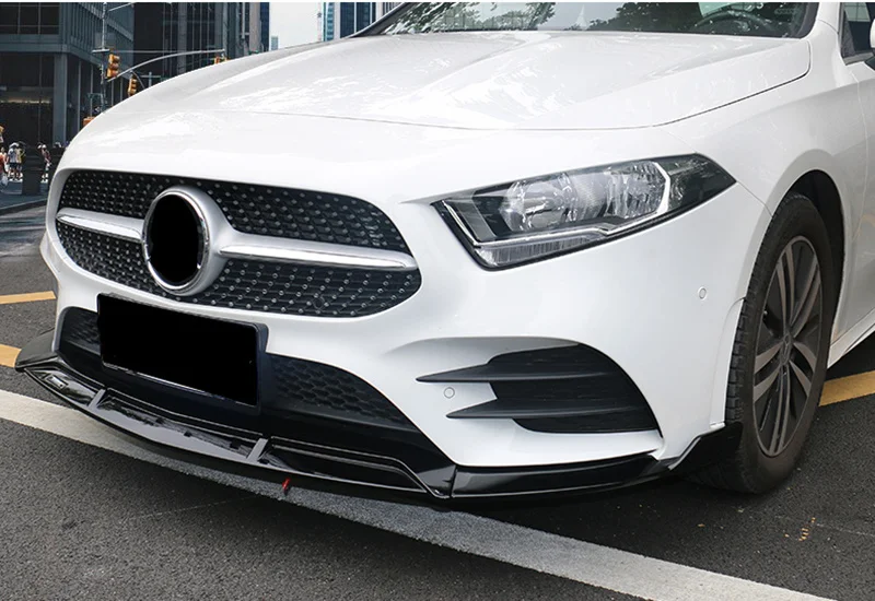 3 PCS Glossy Black ABS Front Bumper Lip For Mercedes W177 A Class A200 A220 Sport Edition Carbon Fiber Look Body Kits