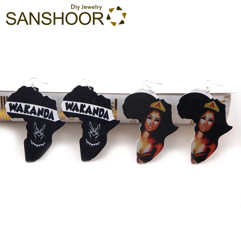 Женские серьги в форме карты SANSHOOR африканские деревянные ювелирные изделия