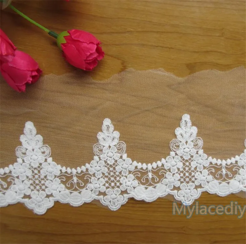 2 ярда/лот белая хлопковая сетка с цветочной вышивкой кружевная отделка из ленты