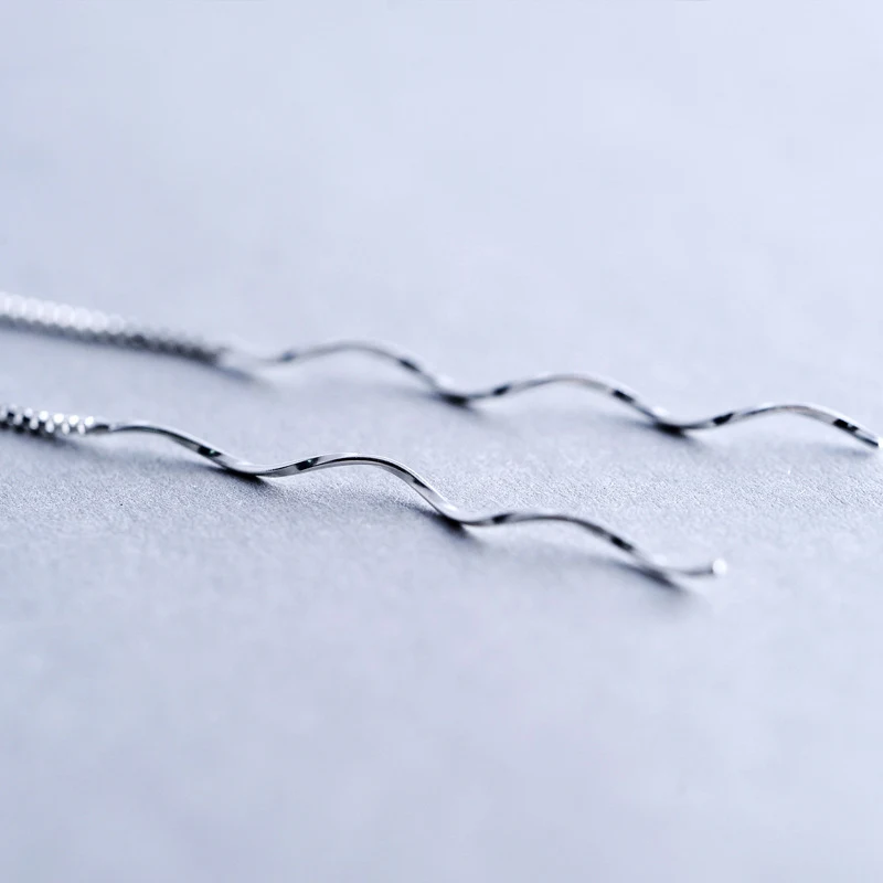 

S925 SV Ear Wires minimalist design sense smart curve long earrings female anti allergy earrings