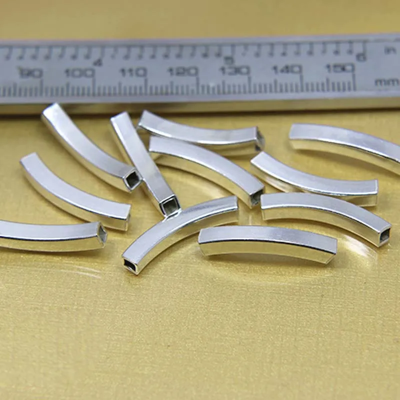 Real Pure Solid 925 Sterling Silver Connector Square Curved Tube Long Beads for Bracelet Necklace Jewelry Making Findings | Украшения и