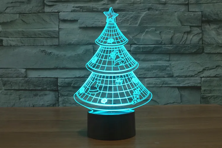 Изменение цвета 3D Оптическая иллюзия Рождественское дерево LED Художественная