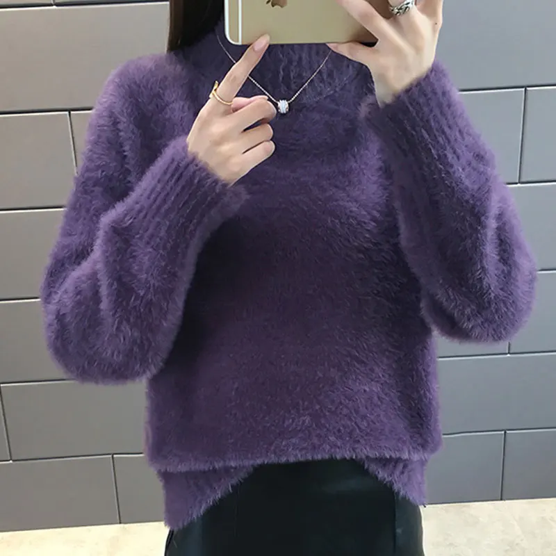 Женские 7 цветов мохер свитер с начесом зимние теплые термо толстый хаки