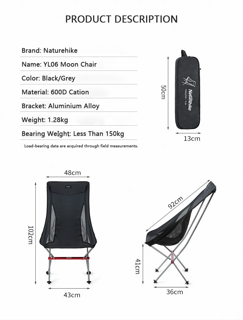Naturehike Outdoor Camping Chairs Camping Tools Ultra-light Portable Fishing Chairs Folding Moon Chairs Camping Picnic Beach