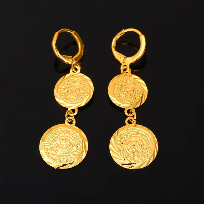Женские длинные серьги подвески в форме монет золотистого цвета|coin earrings|coin drop