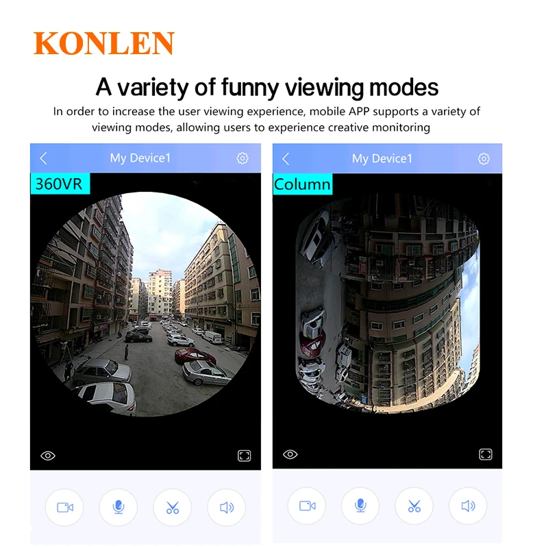 KONLEN Домашняя безопасность 720P панорамная wifi IP камера наружная 360 рыбий глаз пуля с аудио ночного видения TF слот для карты Yoosee