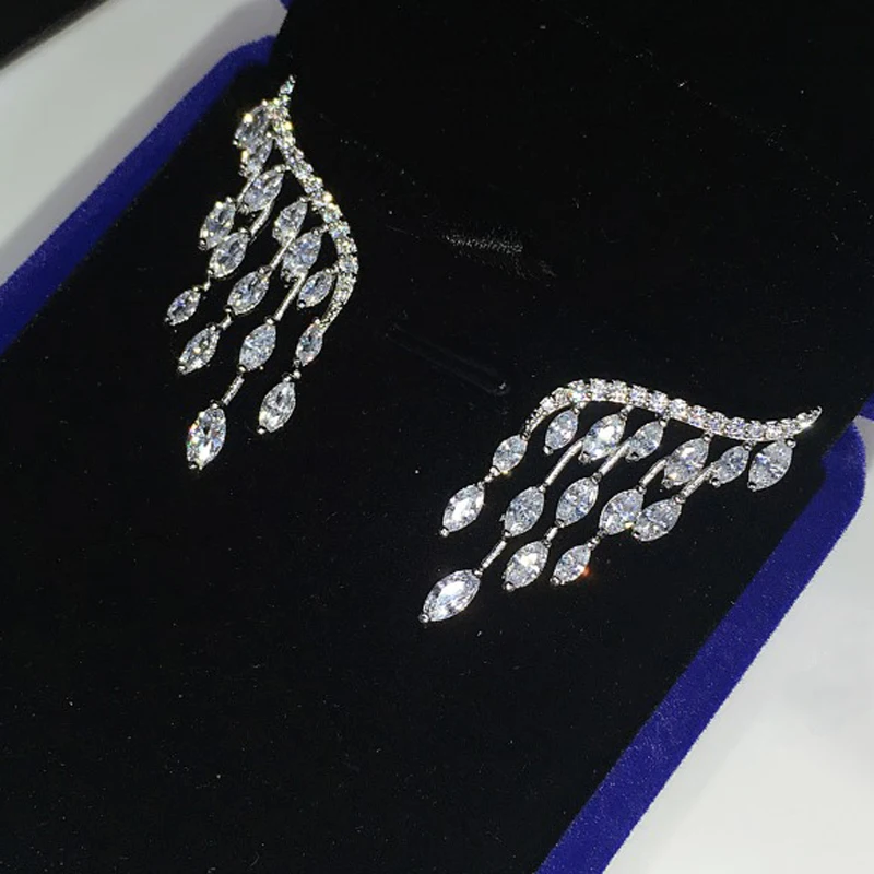 Длинные висячие серьги Marquise Cut с кубическим цирконием новый дизайн свадебные