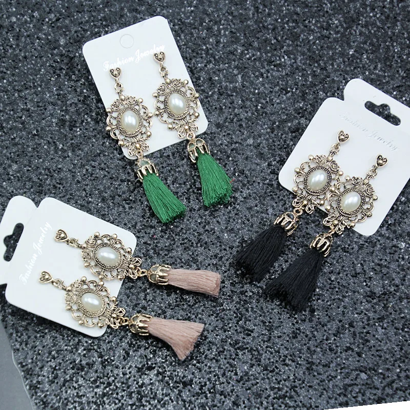 Женские серьги кисточки e0237 модные из хлопка с кристаллами|dangling earrings for women|dangle drop