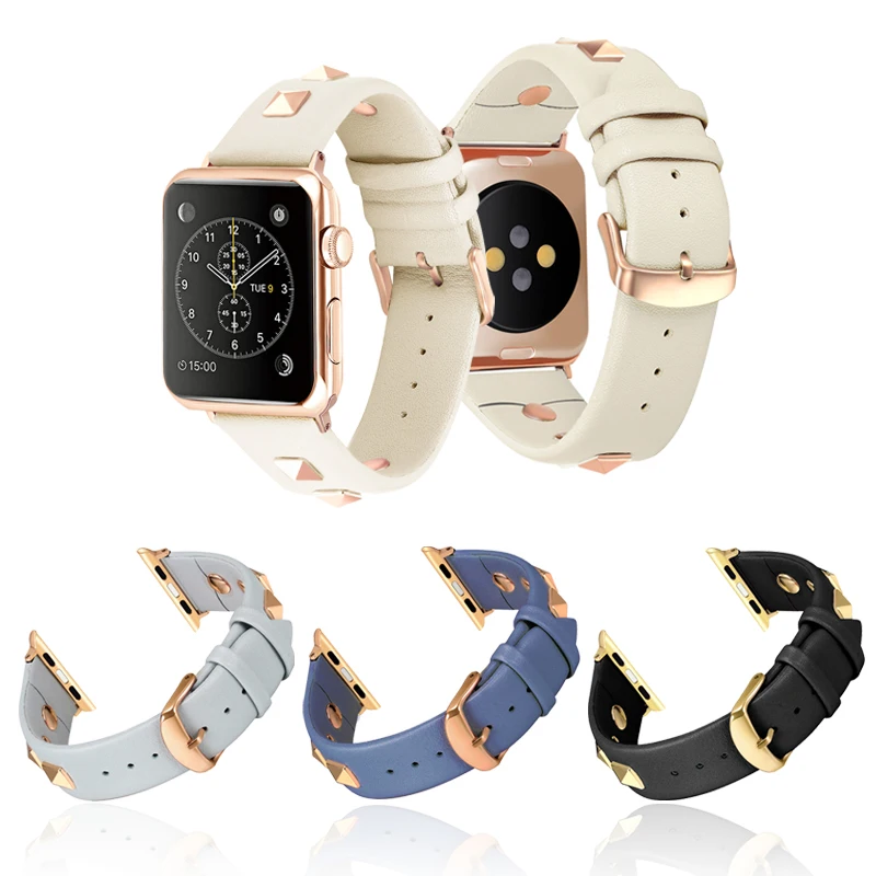 Rivet Style Leather Strap For Apple Watch 7 6 5 4 3 2 Bracelet Band For iwatch 41mm 45mm 44mm 40mm 38/42mm Watchband Accessories