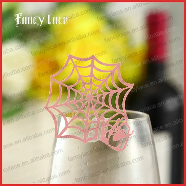 

60PCS New Arrival Halloween Party Decorations Place Cards, Spider Web Shaped Unique Wine Glass Cards Die cut Paper Party Decor