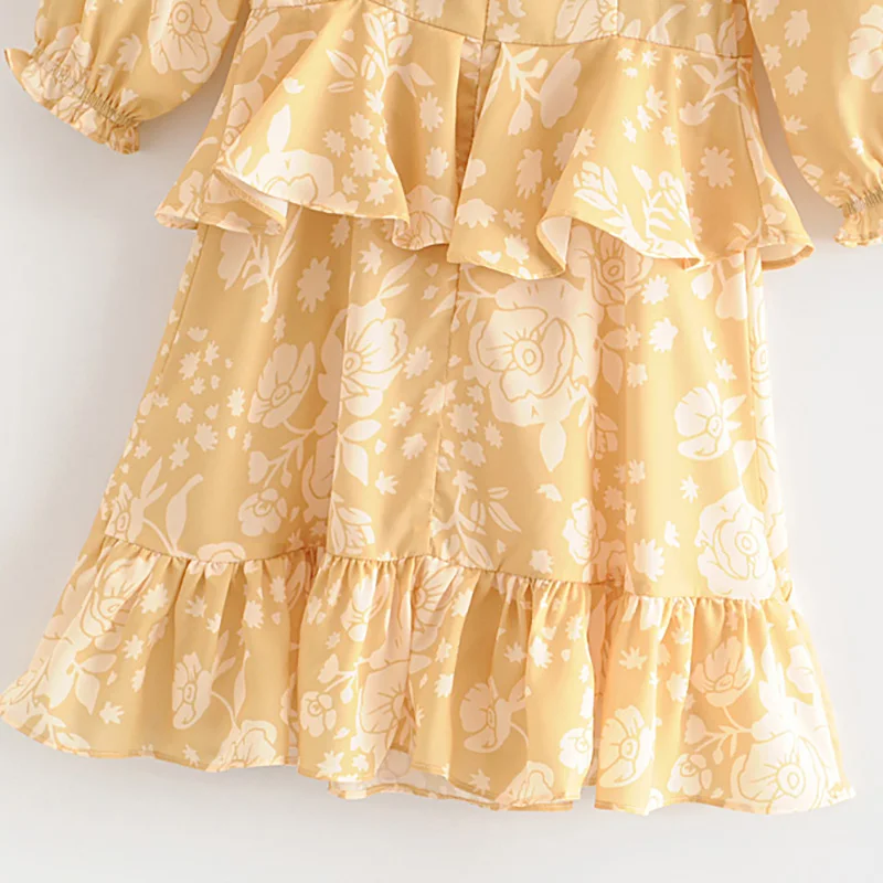 Женское Плиссированное мини платье с коротким рукавом бантом и цветочным