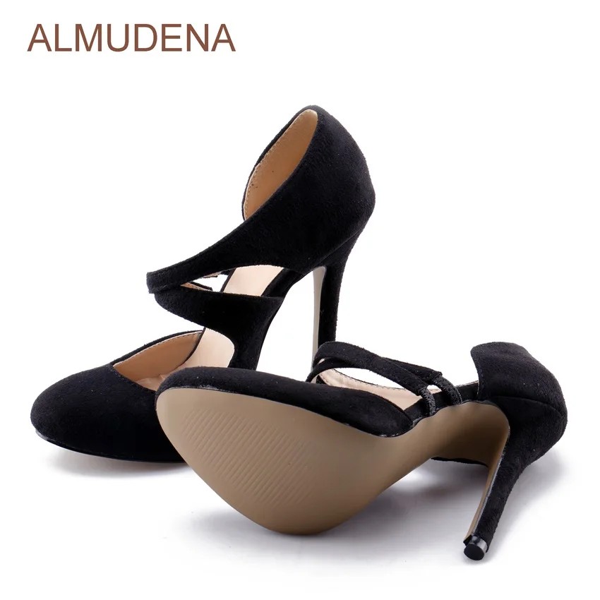 ALMUDENA/Роскошные брендовые черные замшевые модельные туфли лодочки на высоком