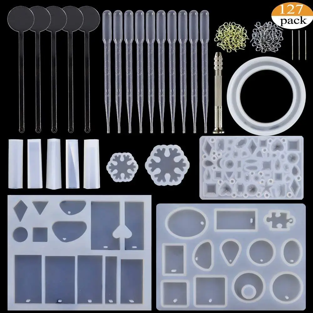 

127pcs Pendant Making Tools Silicone Molds Set Screw Eye Pins Stirrer Dropper Spoon Twist Drill DIY Resin Casting Jewelry Making