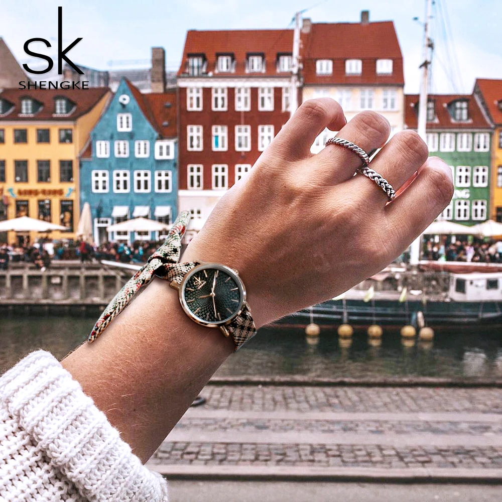 Shengke наручные часы для женщин Rosegold чехол тканевый ремень женские классические