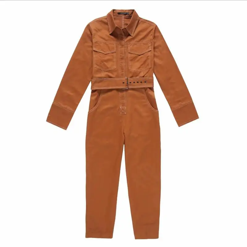 Orange Новинка, весенние джинсы, обтягивающие, с поясом, сиамский комбинезон, женский комбинезон, комбинезон с длинным рукавом - Цвет: Orange