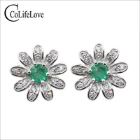 colife jewelry romantic emerald flower earrings 4mm si grade natural emerald stud earrings solid 925 silver emerald stud earring