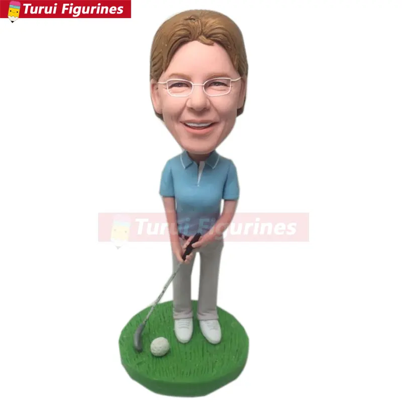 

Woman Golfer Golfing Personalized Gift Custom Bobble Head Clay Figurines Mothers Day Personalized Birthday Cake Topper Wife Moth