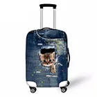 Синий джинсовый Дорожный Чехол для чемодана на колесиках с 3D рисунком котика