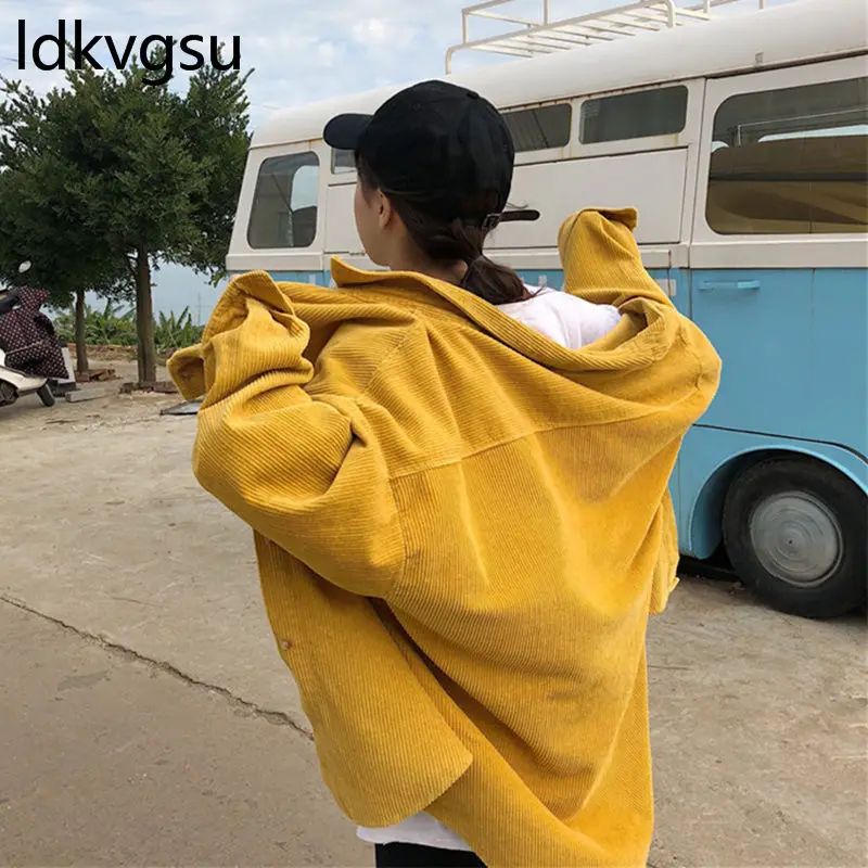 Вельветовые рубашки BF Свободные Универсальные однотонные весенние женские