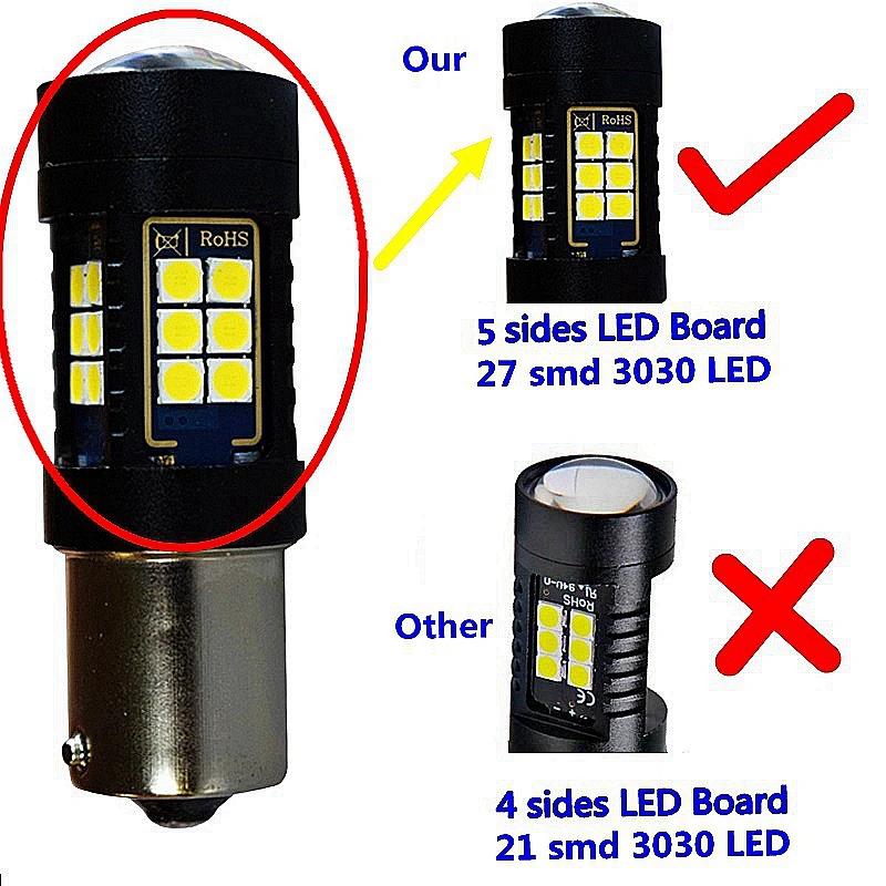 1156 P21W BA15S 1157 P21/5W BAY15D T20 7443 W21/5W 7440 W21W 1200Lm 3030 Светодиодная лампа для мотора стоп