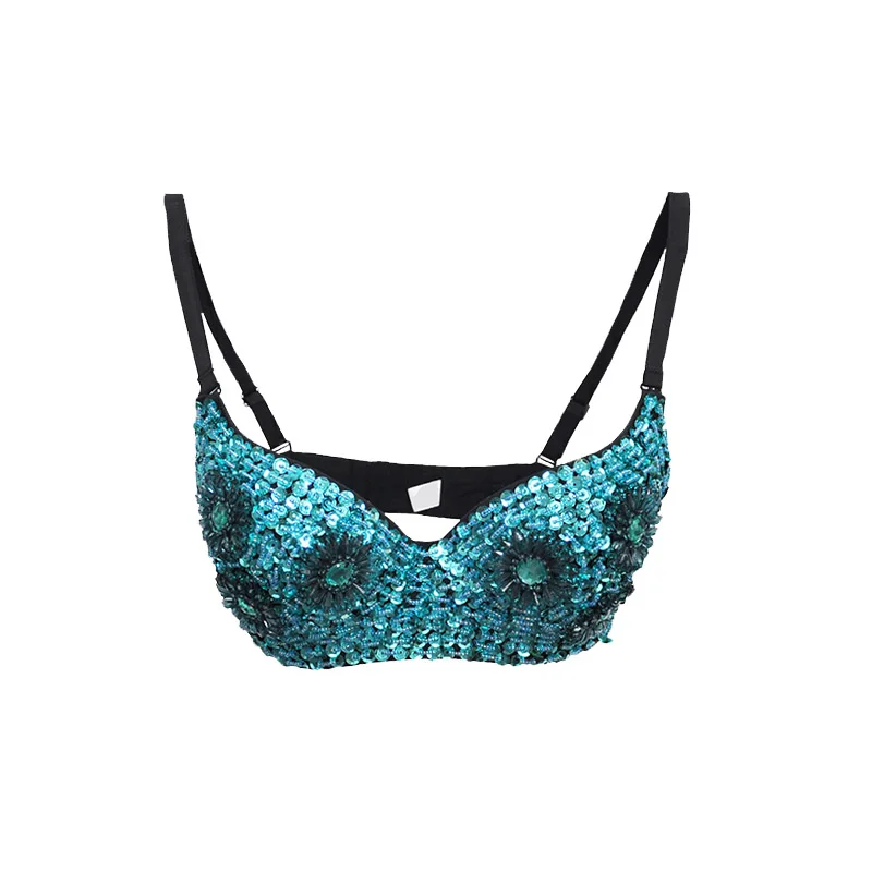 Sexy Light Blue Sunflower Beading Sequined Push Up Bra Plus Size Lingerie Sujetador Underwear Women Brassiere Clubwear Bralettes | Женская