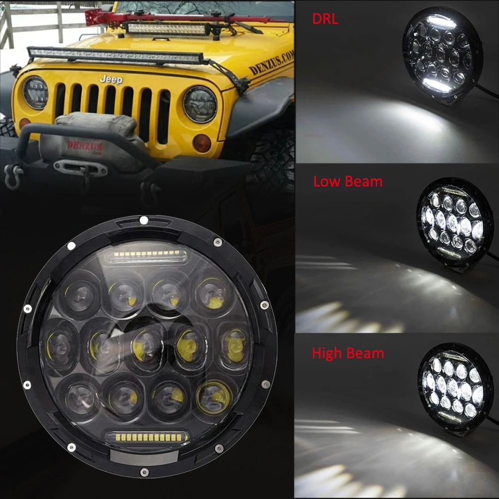 7-дюймовая фара Wrangler круглая светодиодная дальний и ближний свет с галогенными
