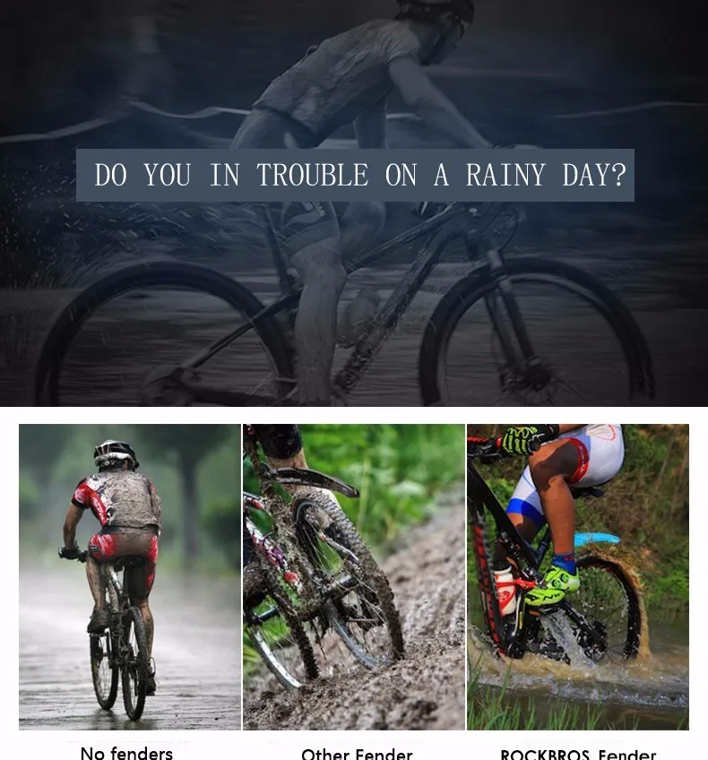 ROCKBROS флекционный велосипед MTB передний задний светодиодный брызговик Набор Велоспорт велосипед Прочный Крыло пластик с светодиодный светильник быстросъемный