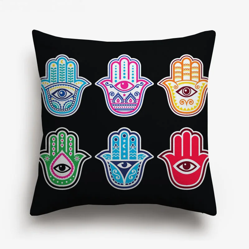 L Hamsa Hand Evil Eye Чехлы для подушек масляная живопись Ислам Арабский Хамса рука Фатимы Mosque льняные наволочки - Цвет: L
