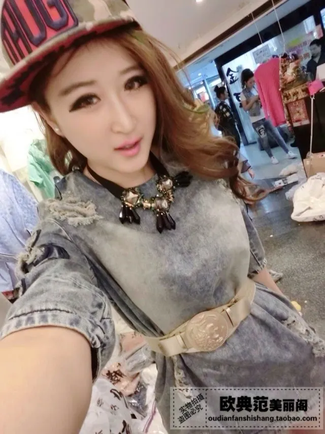 Free shipping new 2014 women early spring latest fashion loose denim dress tide Sleeve hole 9966 | Женская одежда