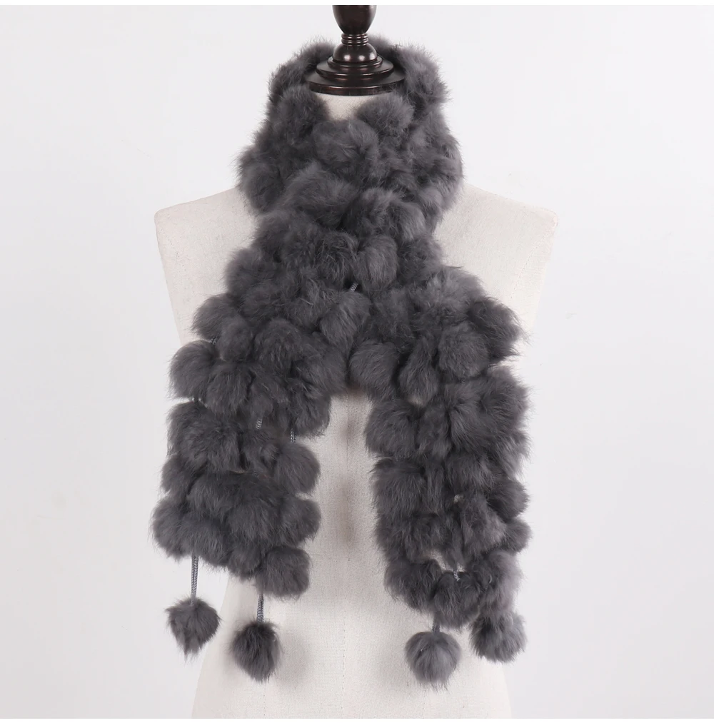 New Winter Women Real Rabbit Fur Scarf Natural Warm Rabbit Fur Muffler Girl Fashion Knitted Genuine Rabbit Fur Scarves