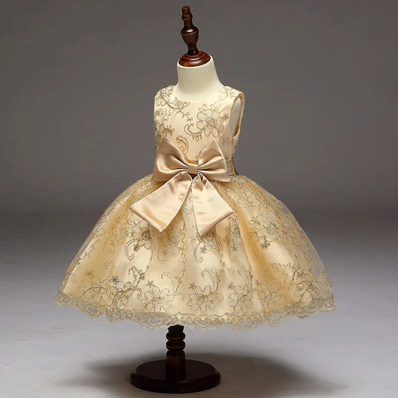 Children's gauze gold silk embroidery dress princess bowknot lace sweet pompous performance girl clothes | Детская одежда и
