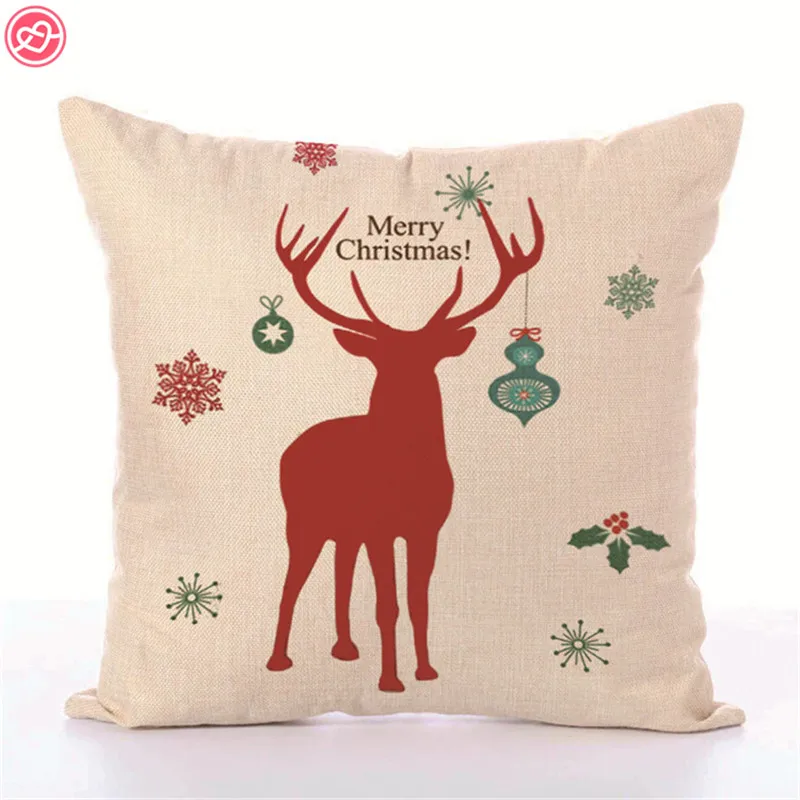 45*45cm Christmas Decorations For Home Santa Clause Deer Cotton Linen Jute Pillow Case Decoration Gifts Favors | Дом и сад